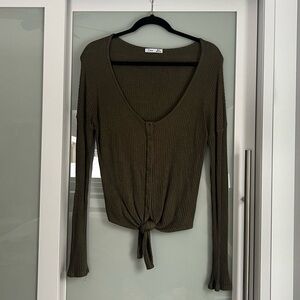 Dex Women’s Waffle Knit Tie-Front Long Sleeve Top